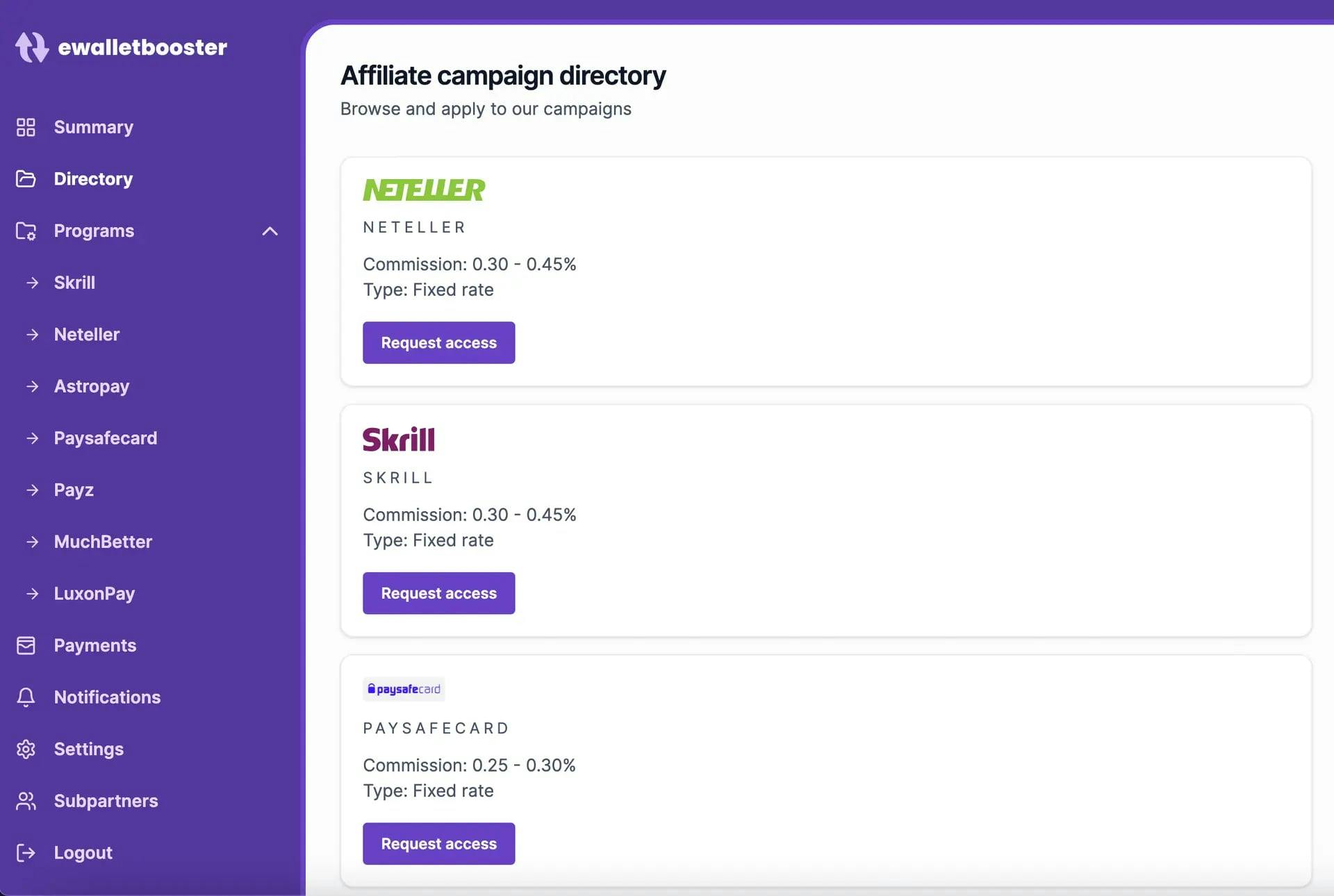 Affiliate campaign directory