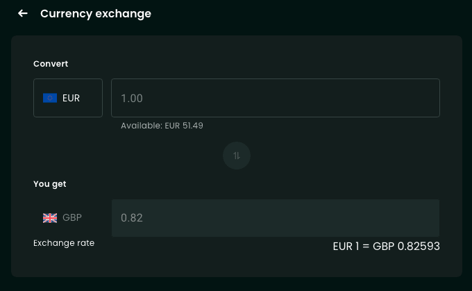 Screenshot of AstroPay FX exchange
