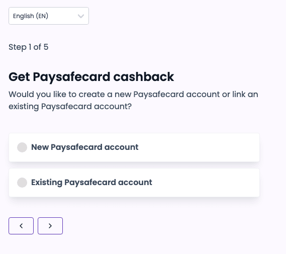 Paysafecardキャッシュバックサインアッププロセス