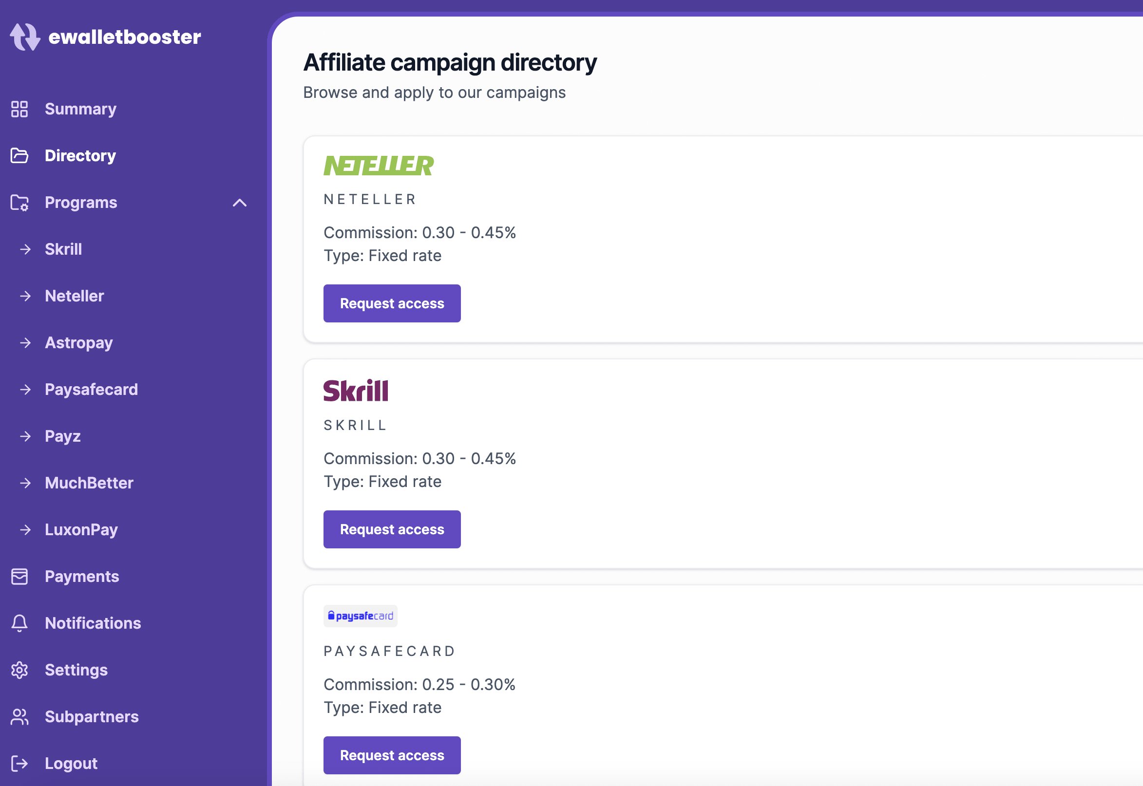 Esempio di directory delle campagne